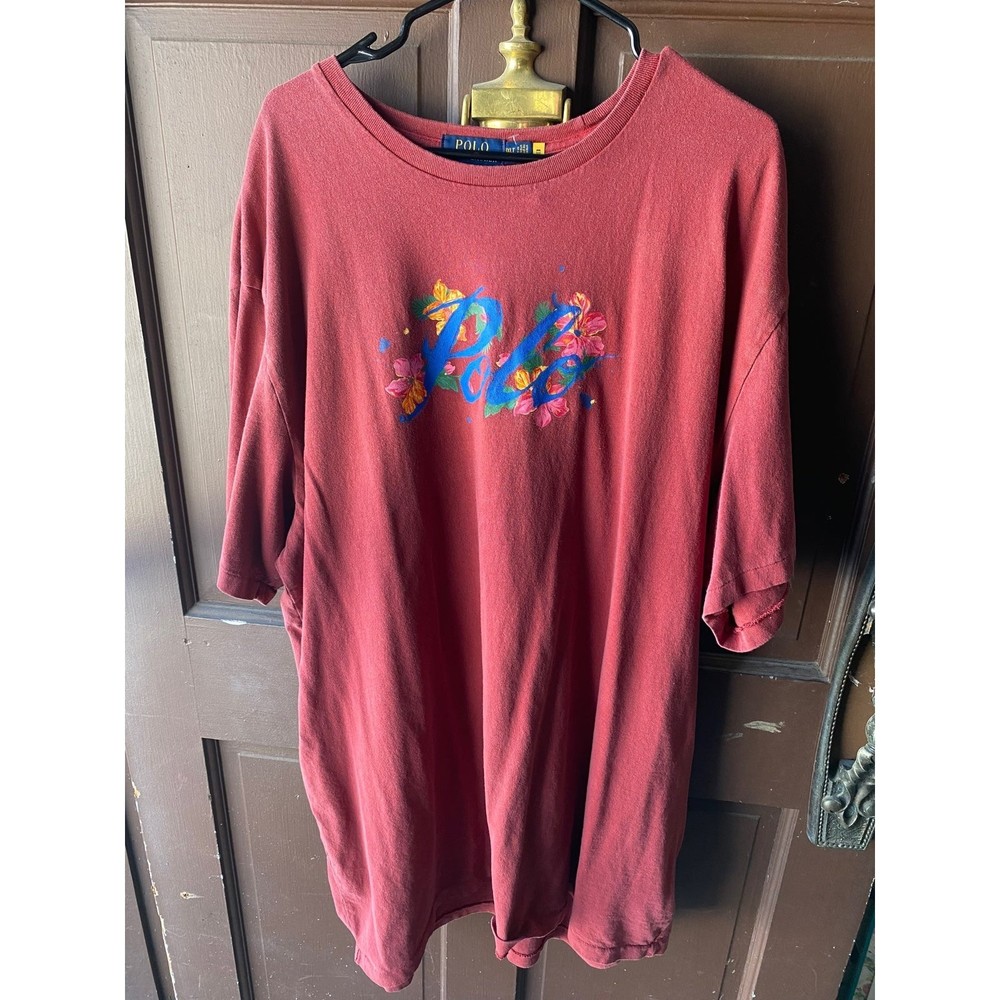 Men’s 3XLT Red Floral Hawaiian Polo Ralph Lauren T-shirt